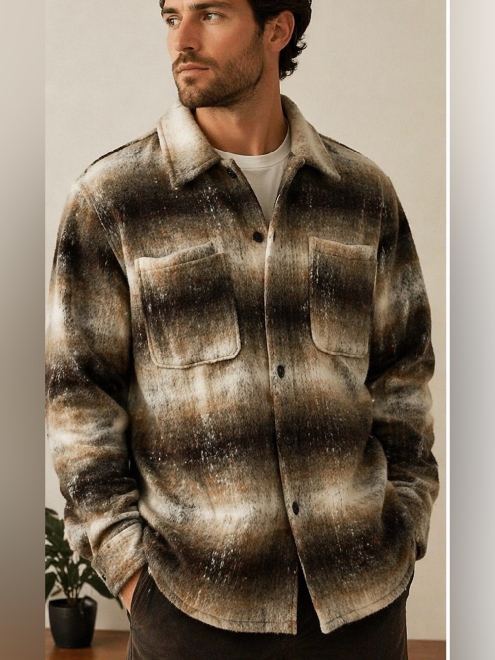 ANANKE Mohair Shacket Jacket men’s size XXL Brown Ombre Wool Blend Button Up NWT